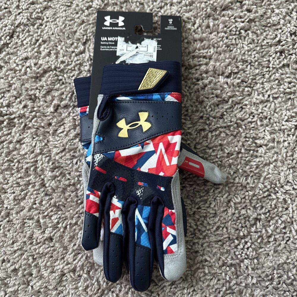 Freedom Under Armour Motive Women USA Batting Gloves Size Large Red White Blue